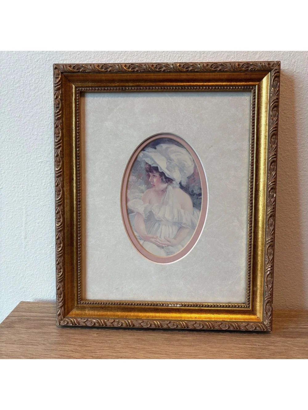 Vintage Andrew Loomis “Priscilla” Framed Art Ornate Gold Frame Girl in Bonnet
